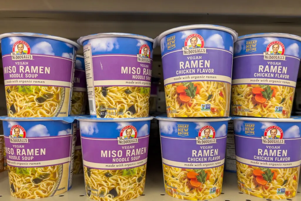 McDougall's ramen cups in the grocery store