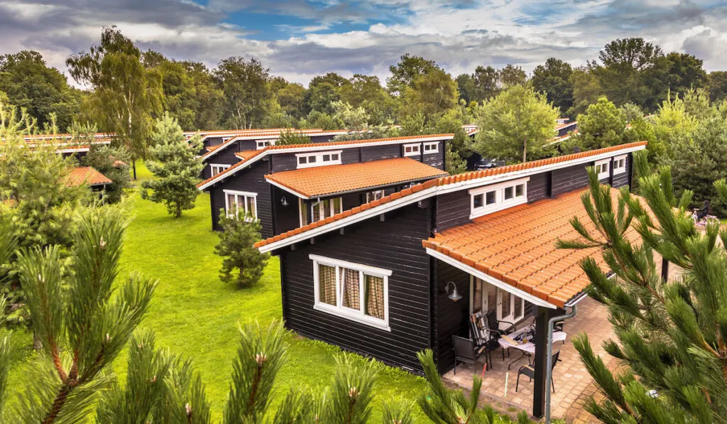 Holiday Bungalow park with wooden chalets in the Netherlands 