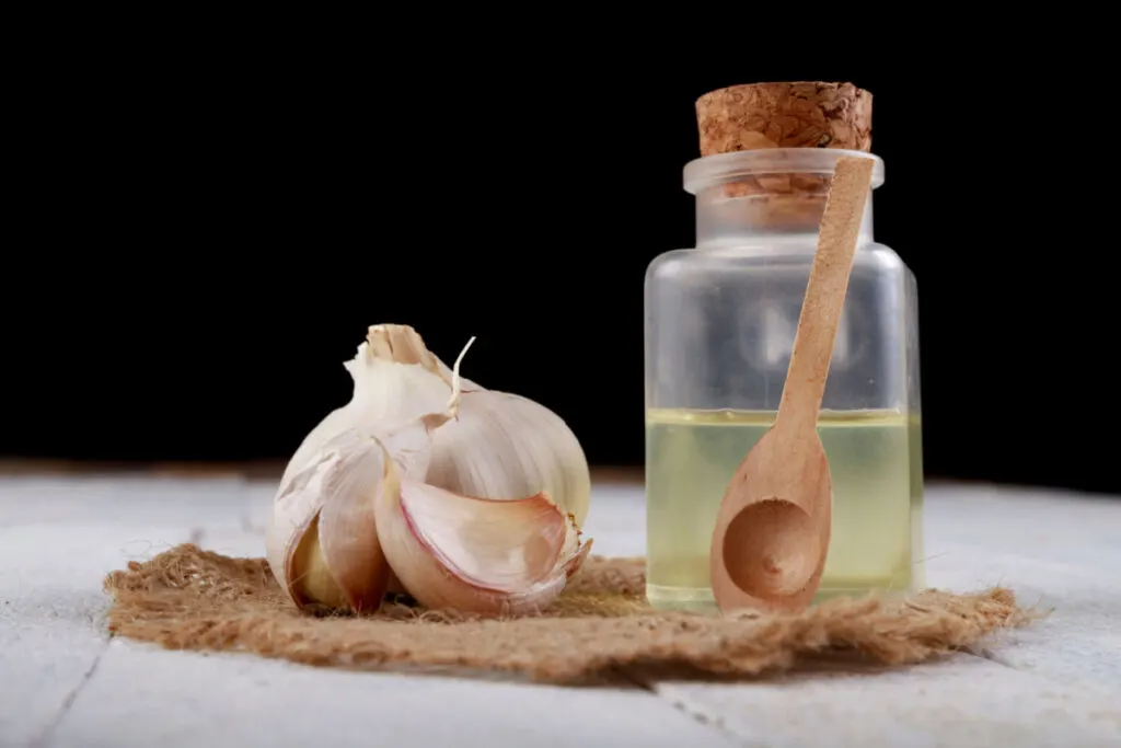 fresh garlic juice on top of the table