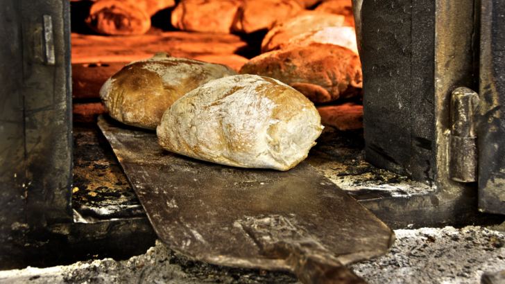bread freshly made out of a traditional brick oven