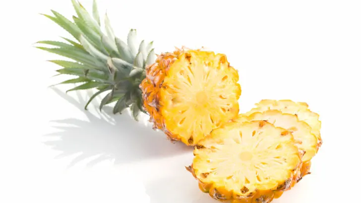 sliced pineapple on white background