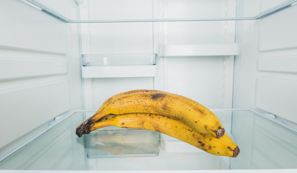 Two fresh bananas in the fridge