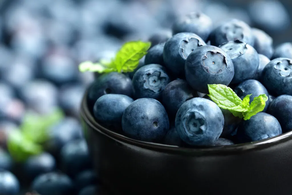 blueberries in a black bowl