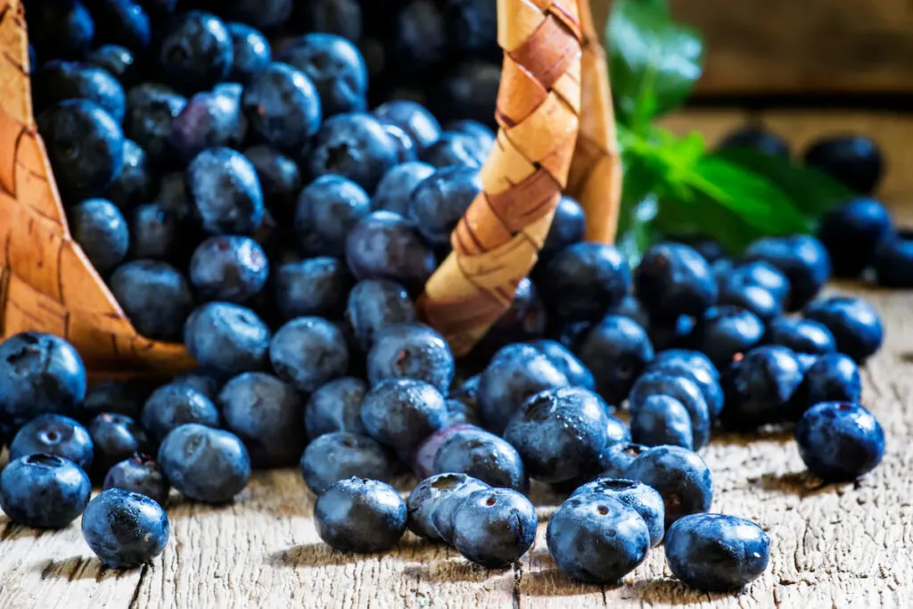 blueberries in a woven basket