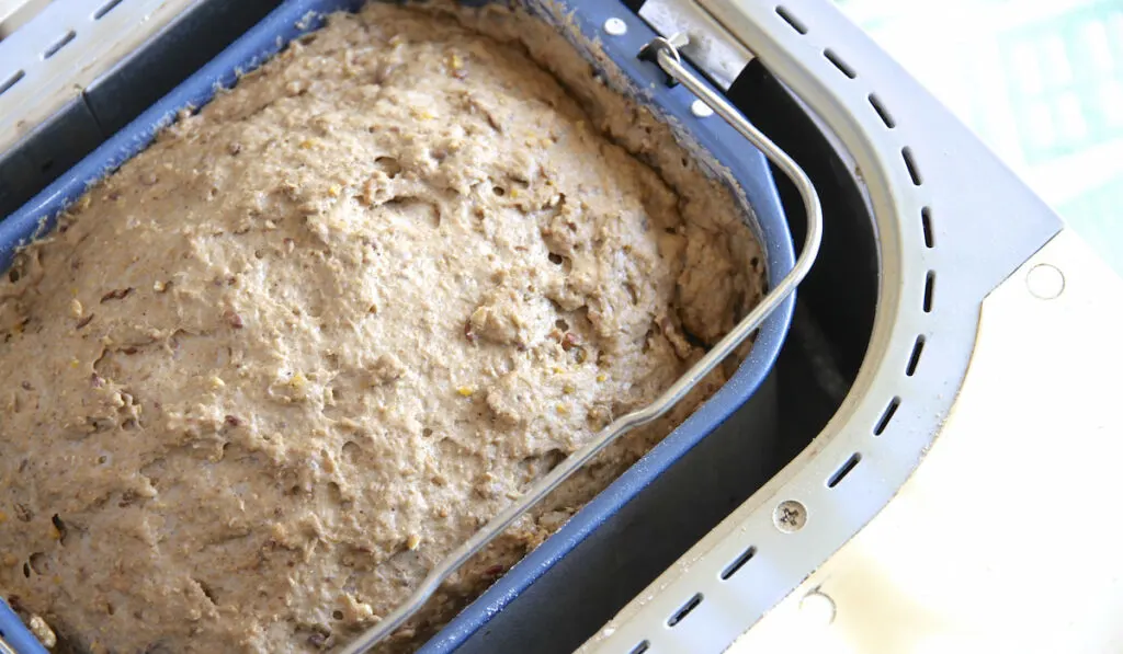 Wholemeal bread rising in a bread machine