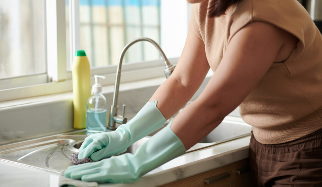 Woman Cleaning Kitchen Sink
