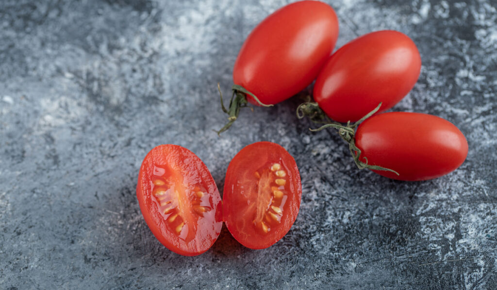 organic amish paste tomatoes on gray background